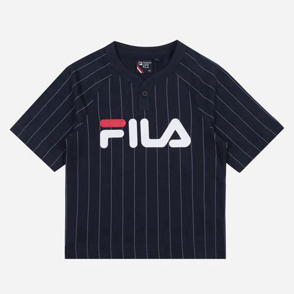 Fila Pinstripe Henry Crew Neck S/S Boy's T-Shirts - Navy,NZ 902-57893